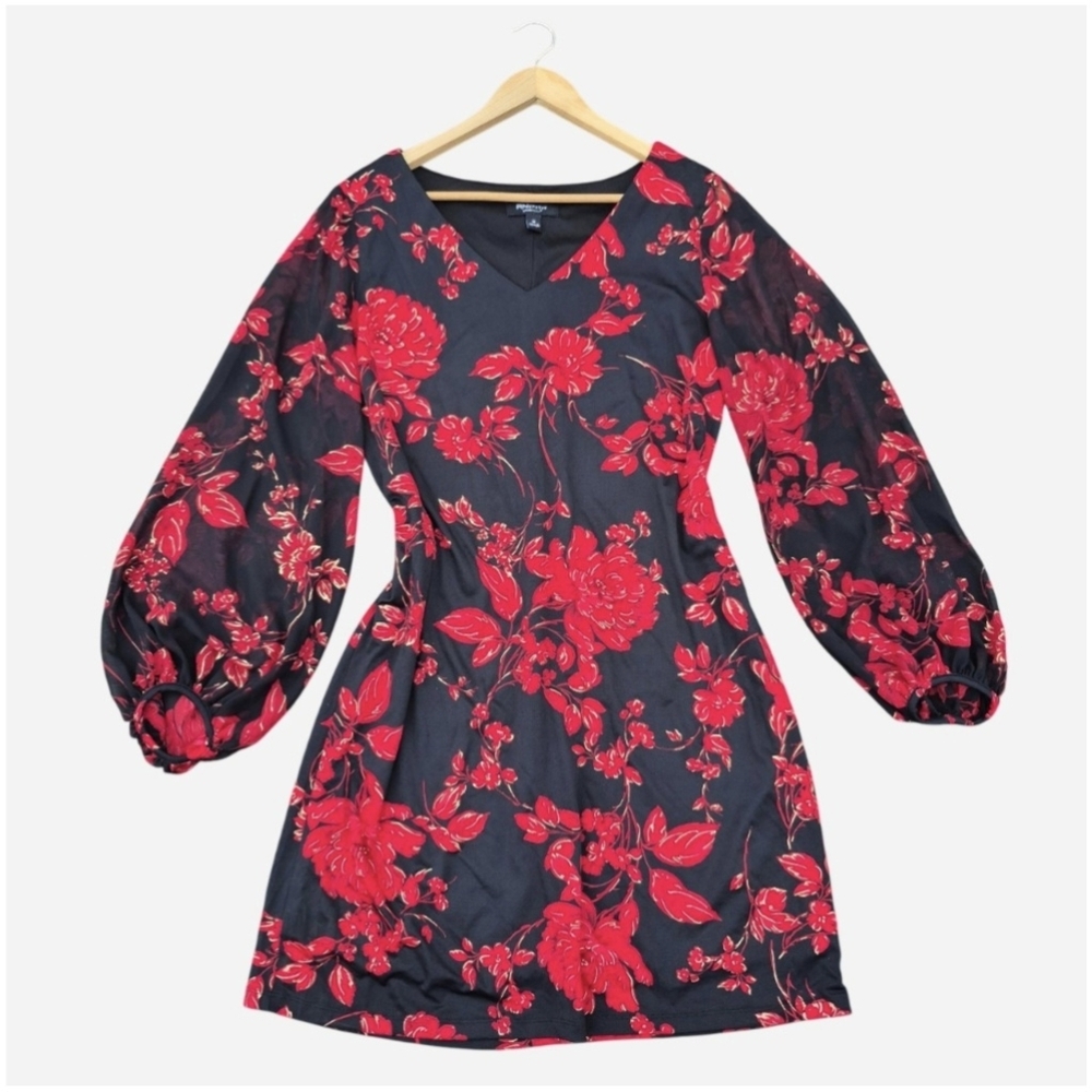 RN Studio Elegant Black and Red Floral Dress Women's Size 16